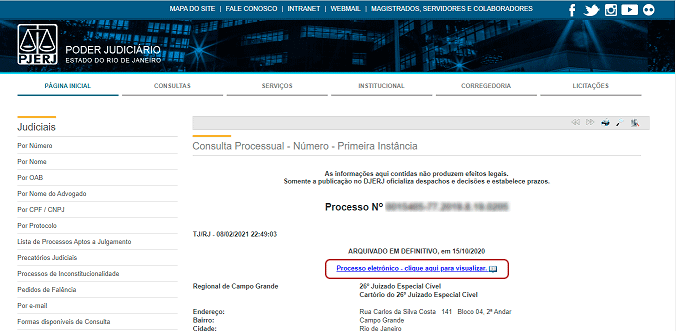 consulta processo tjrj
