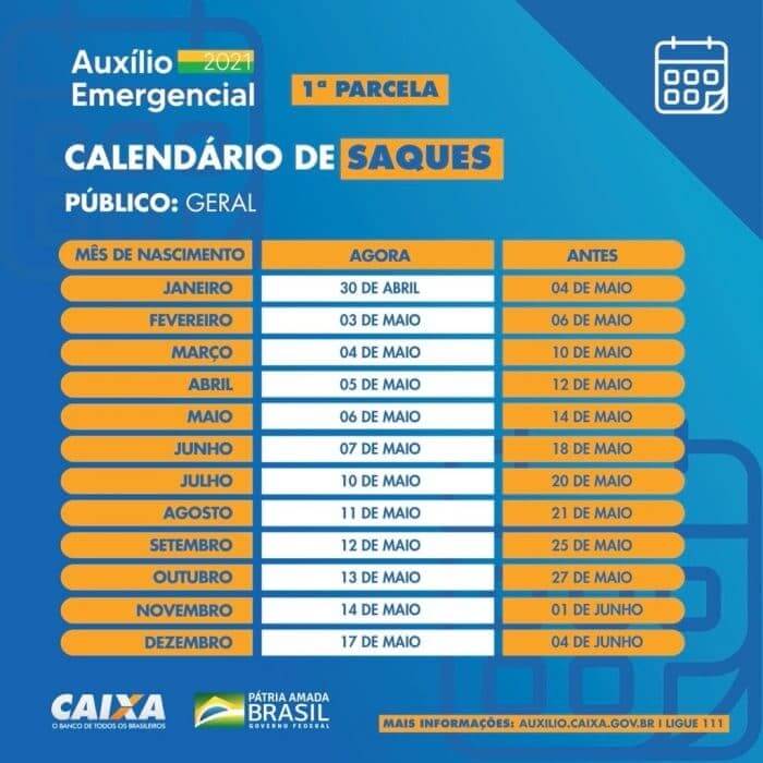 calendário de saque auxílio emergencial